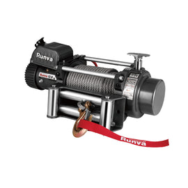 Heavy-duty Runva 12,000lbs 24V winch with durable cable, ideal for towing and recovery operations.