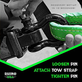 Cinta de Recuperación de 610 cm + Macho de Enganche con Grillete + Bolso HD - Rhino USA - DOBLETRACCION 